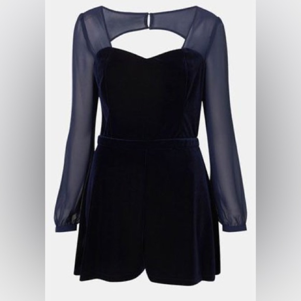 Topshop Velvet Navy Long-Sleeve Romper